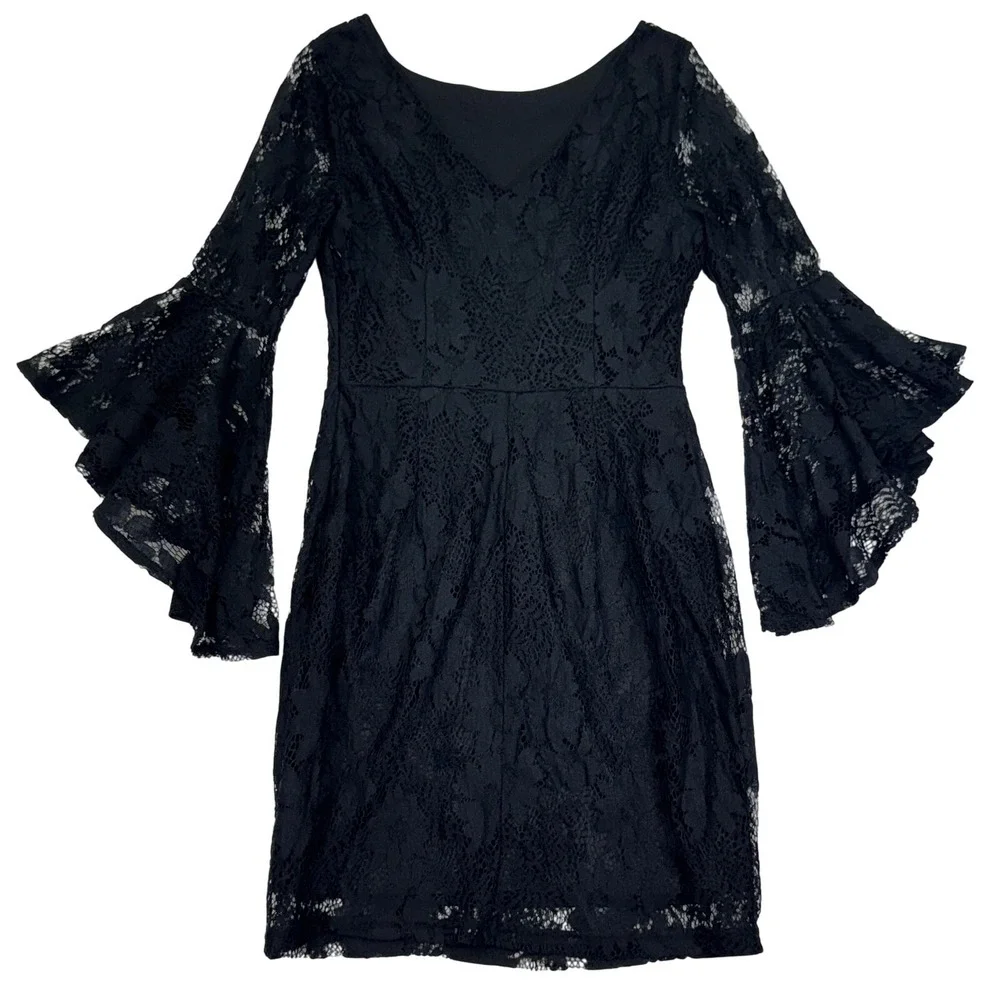 Lulus Lace Party‎ Dress Bell Sleeve Cocktail Little Black Dress S